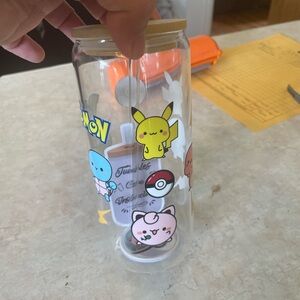 Pokemon Themed Glass Tumbler with Straw